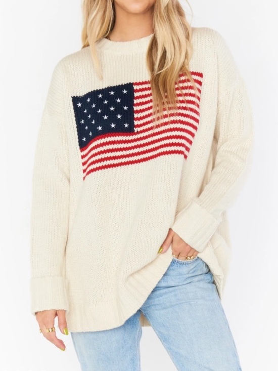 Show Me Your MuMu Sweaters - Show Me Your MuMu Fireside Cream American Flag Sweater Medium